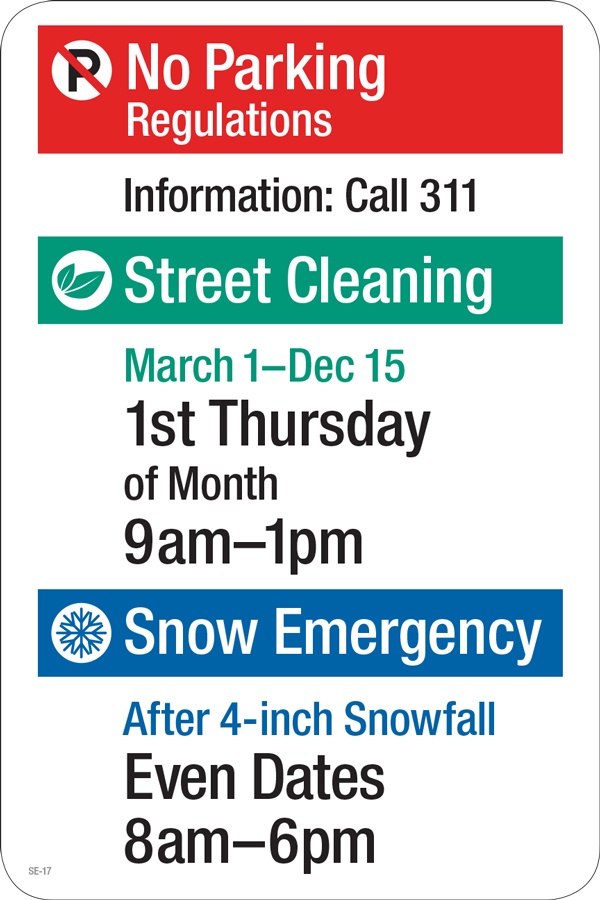 Illustration of a street sign of parking regulations.
